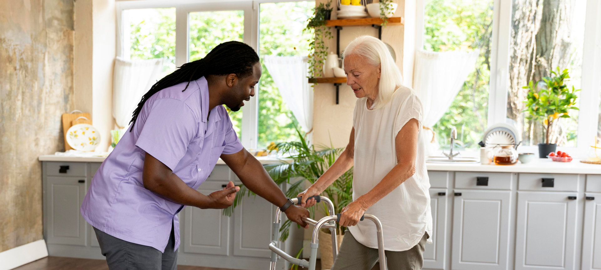 nurse helping the elder